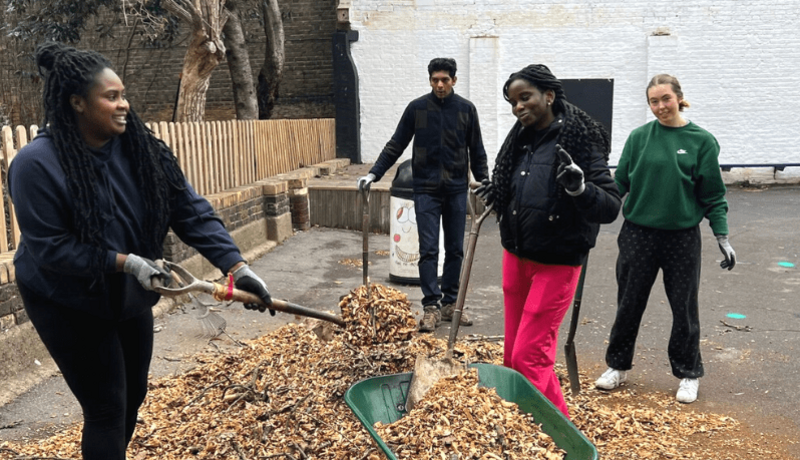 volunteers helping at a garden