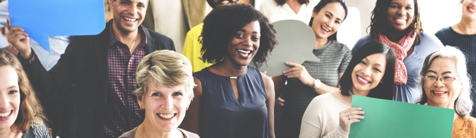 people holding speech bubbles