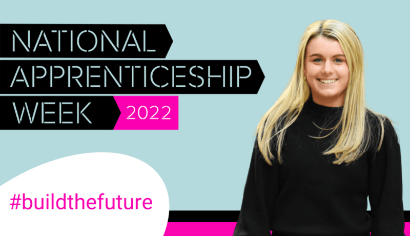 Woman with National Apprenticeship Week logo